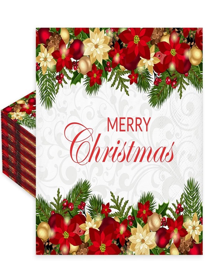 JarThenaAMCS مناديل ورقية من JarThenaAMCS، 50 قطعة، بتصميم زهور البوينسيتيا وكرة عيد الميلاد، للاستخدام مرة واحدة، مثالية لحفلات الشتاء - Image 1